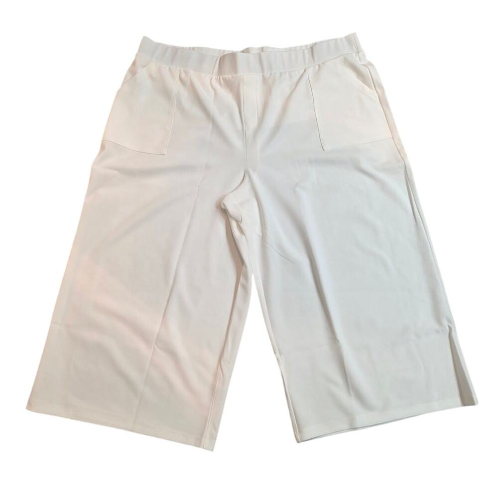 Nina Leonard Ivory Crepe Wide Leg Cropped Tummy Smoothing Pants - 3X